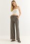 Smoked Wrinkled Textured Elastic High Waist Comfortable Cut Vertical Striped Wide Leg Pants - 2
