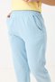 Light Blue Canvas Textured High Elastic Waist Mom Cut Comfortable Fit Pants with Side Pockets - 4