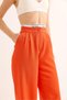 Orange Woven Fabric High Waist Wide Leg Palazzo Trousers with Belt Detail - 3