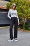 Black Wrinkled Textured Elastic Waist Adjustable Lace-Up Loose Draped Form Pants - 2
