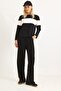 Black Modal Fabric Elastic Waist Comfortable Fit Side Stripe Detailed Pipe Leg Trousers - 4