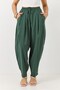Green Viscose Textured Elastic High Waist Loose Cut Lace-Up Shalwar Type Trousers - 4
