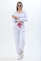 White Cotton Blend High Waist Elastic Cuffs Zipper Pocket Comfortable Fit Sweatpants - 4