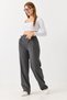 Gray Comfortable Fabric High Waist Cross Button Detail Relaxed Fit Casual Trousers
