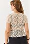 Cream Full Lace Crew Neck Short Sleeve Transparent Comfortable Fit Blouse - 4