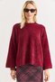 Burgundy Soft Fuzzy Flexible Textured Crew Neck Oversize Drop Shoulder Wide Cut Sweater