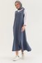 Gray Viscose Blended Fabric Zero Sleeve V-Neck Belted Waist Striped Patterned Dress - 5