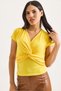 Yellow Polyester Fabric Double-Breasted Collar Short Sleeve Cross-Tie Detailed Slim Fit Blouse - 3