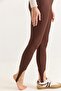 Brown Flexible Textured High Waist Foot-Friendly Practical Cut Yoga Leggings - 5