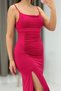 Red Sandy Fabric Bodycon Dress with String Straps and Drawstring Detail on the Side - 4