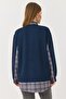 Navy Blue Cotton Woven Shirt Collar Long Sleeve Relaxed Fit Plaid Detailed Buttoned Tunic - 5