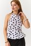 White Woven Fabric Halter Neck Balloon Form Polka Dot Patterned Sleeveless Blouse - 3