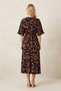 Beige Cotton Double-Breasted Collar, Gathered Waist, Front Slit, Patterned Midi Dress - 2