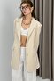 Cream Woven Fabric Classic Collar Oversize Fit Two-Button Flap Pocket Detailed Blazer Jacket