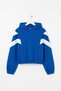 Blue Cotton Blend Hooded Long Sleeve Sweatshirt with Elastic Waist and Stripe Detail
