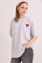 Light Gray Cotton Fabric Crew Neck Short Sleeve Basic Heart Embroidery Detailed Knitted T-Shirt - 4