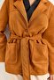 Tan Suede Textured Cotton Waist-Tied Long Sleeve Jacket with Buttoned Pockets - 5