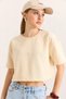 Beige Two-Strand Fabric Crew Neck Short Sleeve Cool Crop Cut Comfortable Fit T-Shirt - 4