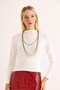 White Ribbed Stretchy Knitted Fabric High Neck Long Sleeve Bodycon Slim Fit Blouse