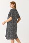 Black Patterned Woven Fabric Polo Collar Short Sleeve Dress with Pockets Relaxed Fit Midi Length Dress - 4