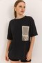 Black Soft Textured Crew Neck Fit Cut Straw Pocket Short Sleeve Knitted T-Shirt - 2