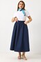 Navy Blue Parachute Fabric Skirt with Elastic Waist, Adjustable Detail, Comfortable Cut, Unlined - 2