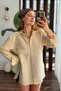 Beige Woven Fabric Shirt with Collar, Long Sleeves, Buttoned Pocket Detail, Side Slits, Comfortable Fit Shirt