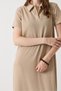 Mink Cotton Polo Collar Short Sleeve Straight Cut Long Dress with Mini Slit Detail on the Sides - 4
