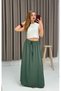 Green Woven Fabric, Elastic Waist, Lace-Up, Comfortable Cut, Long Skirt Suitable for Daily Use - 2