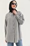 Gray Linen Fabric Notched Collar Long Sleeve Buttoned Ribbed Detailed Shirt Tunic