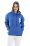 Blue Cotton Three-Thread Hooded Low-Shoulder Kangaroo Pocket Print Detailed Sweatshirt - 3