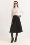 Black Thessaloniki Knitted Fabric Skirt with Thick Elastic Waist, Comfortable Cut, Casual Midi Length - 2