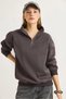 Smoked Cotton Two-Thread Fabric High Collar Half Zipper Long Sleeve Ribbed Sweatshirt - 2