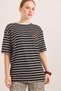 Black Cotton Crew Neck Loose Cut Cartoon up Printed Striped Short Sleeve T-Shirt - 5
