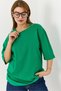 Green Stretchy Textured Crew Neck Relaxed Fit Knitted T-Shirt with Gold Chain Accessories - 3