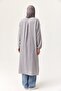Gray Linen Fabric Shirt Collar Off-Shoulder Full Length Buttoned Long Hijab Tunic - 2