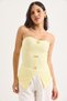 Yellow Ottoman Fabric Strapless Collar Button Detailed Ribbed Textured Knitted Blouse