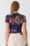 Purple Stretch Fabric Crew Neck Short Sleeve Draped Digital Print Colorful T-Shirt - 5