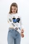 Printed Slim Ribbed Crop Ottoman Blouse White - 4