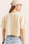 Beige Two-Strand Fabric Crew Neck Short Sleeve Cool Crop Cut Comfortable Fit T-Shirt - 5