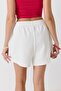 Ecru Cotton Elastic Waist Two-Thread Fabric Embroidered Print Detailed Relaxed Cut Shorts - 5