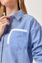 Navy Blue Striped Poplin Stretch Fabric Shirt with Collar, Cuff and Pocket Garnish, Long Sleeve Shirt - 3