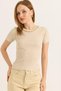 Mink Camisole Fabric Crew Neck Short Sleeve Slim Fit Blouse with Chain Accessory Detail - 3