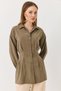 Khaki Soft Textured Shirt Collar Long Sleeve Buttoned Classic Cut Woven Shirt with Pleated Detail