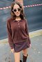 Brown Bearded Soft Textured Polo Collar Stone Button Detailed Long Sleeve Comfortable Fit Sweater - 5
