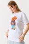 White Cotton Crew Neck Short Sleeve Standard Cut T-Shirt with Teddy Bear Print Detail - 2
