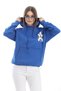 Blue Cotton Three-Thread Hooded Low-Shoulder Kangaroo Pocket Print Detailed Sweatshirt - 2