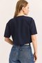 Navy Blue Two-Strand Fabric Crew Neck Short Sleeve Cool Crop Cut Comfortable Fit T-Shirt - 5