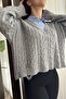 Gray Soft Textured Shirt Collar Self Knitted Patterned Relaxed Fit Long Sleeve Knitwear Sweater - 4