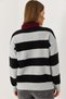 Gray Black Knitted Fabric Polo Collar Drop Shoulder Heart Embroidered Striped Long Sleeve Knitwear Sweater - 4